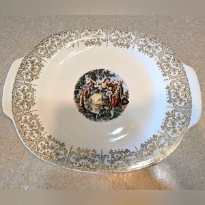 SEBRING POTTERY 1940s CHANTILLY IT S284 - 22K GOLD 14" OVAL CHOP PLATE PLATTER